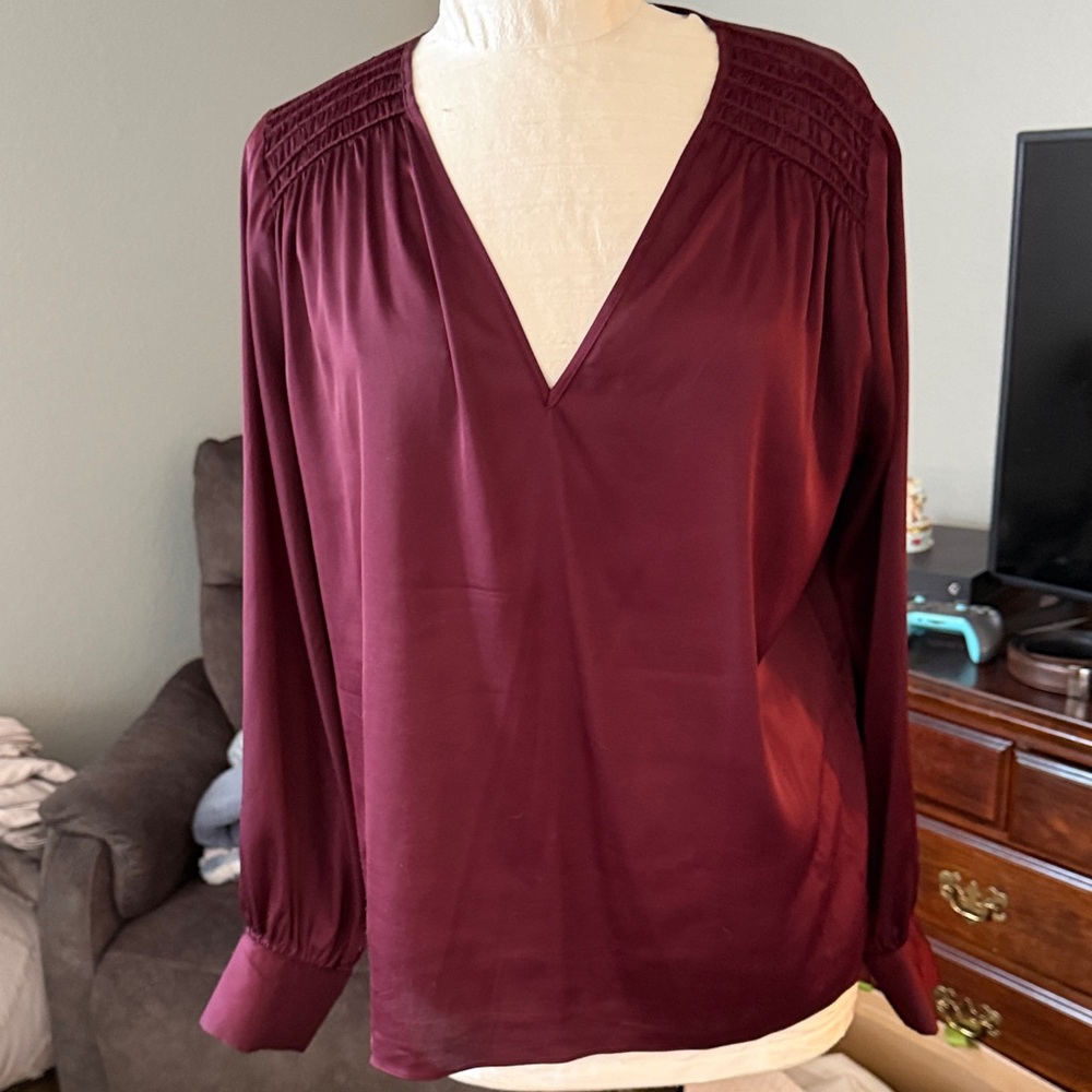 White House Black Market Burgundy Blouse